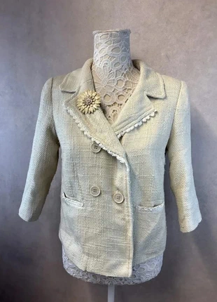 Veste blazer satinée écru/blanc avec broche – Cherry – Taille M – Lot MI19, marke: CHERRY, zustand: Sehr gut, größe: M / 38 / 10, 14,30 €, 15,72 € beinhaltet Vinted-Käuferschutz Pro