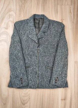 Veste en laine vierge zippée, Tuzzi, effet tweed gris chiné, style tailleur cintré, taille S femme, marca: Tuzzi, estado: Muito bom, tamanho: S / 36 / 8, €16.00, €17.50 inclui Proteção do Comprador Pro
