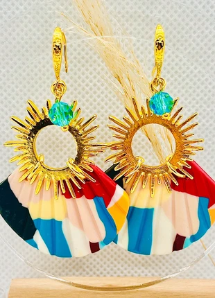 Boucles d’oreilles dorées et colorées Yzéa, état: Très bon état, 8,00 €, 9,10 € Protection acheteurs incluse