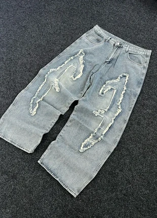 Pantalon baggy jeans bleu filaments blanc style y2k vintage, brand: y2k, condizioni: Ottime, taglia: L, €39.99, €42.69 include la Protezione acquisti