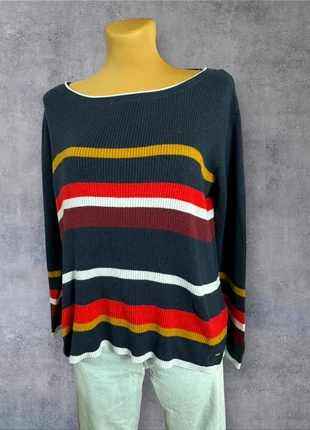 Pull col rond Tommy Hilfiger bleu marine à rayures multicolores | Taille S | pf174, merk: Tommy Hilfiger, staat: Heel goed, maat: S / 36 / 8, € 12,00, € 13,30 inclusief Kopersbescherming Pro