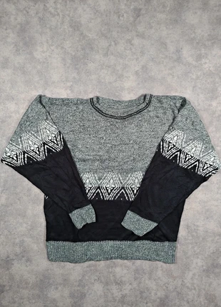 Pull d'hiver vintage 90's retro gris/noir unisexe motifs nordiques – taille L PV18, brand: Vintage Dressing, condition: Very good, size: L, €19.90, €21.60 includes Buyer Protection