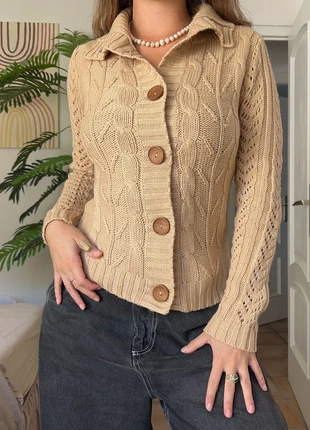 Super Cute Beige Y2K 2000s Knitted High Neck Cardigan, marca: Vintage Dressing, estado: Muy bueno, tamaño: S / 36 / 8, 32,00 €, 33,60 € Protección al comprador incluida