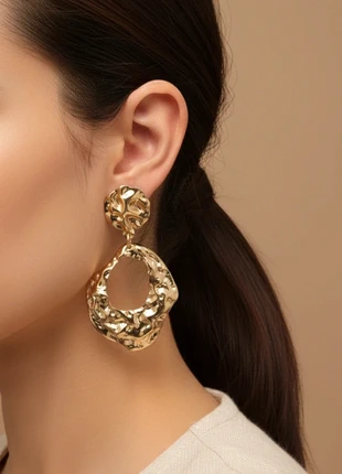 Viral Drop: Gold Plated Abstract Sculptural Earrings | Textured Molten Dangle | Chic Statement, brand: Oliver Bonas, condition: Very good, £8.20, £9.31 includes Buyer Protection