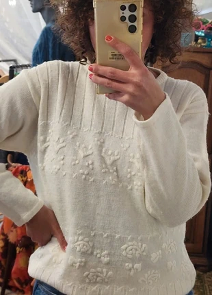 Joli petit pull en laine blanche façon pull autrichien 251566, marca: Vintage Dressing, estado: Muito bom, tamanho: L / 40 / 12, €32.00, €34.30 inclui Proteção do Comprador Pro