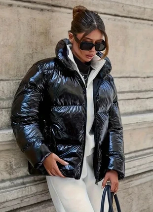 Doudoune noire brillante femme M – manteau puffer glossy, veste matelassée effet verni, brand: Tendance, condition: Very good, size: M / 38 / 10, €55.00, €58.45 includes Buyer Protection Pro