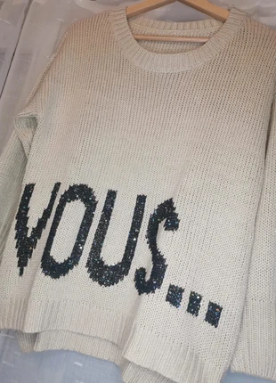 Pull crème pailleté avec message "vous.", condizioni: Ottime, taglia: Taglia unica, €4.00, €4.90 include la Protezione acquisti