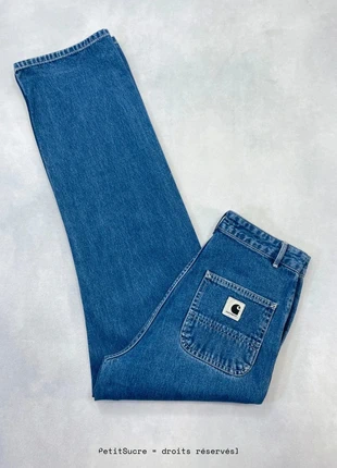 Jean Carhartt wip Bleu Marine Taille Haute Large et Droit modèle Simple Pant - Taille XS w24 #1326, marca: Carhartt, estado: Muito bom, tamanho: XS / 34 / 6, €49.00, €52.15 inclui Proteção do Comprador Pro