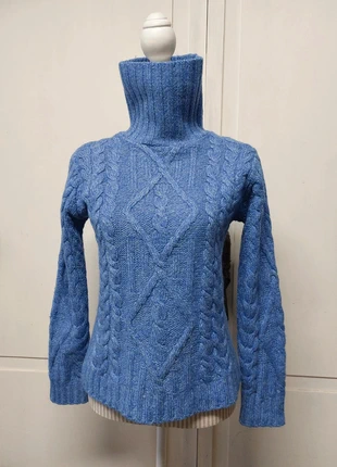Maglione dolcevita Aran Crafts pura lana azzurro trecce M, marca: Aran Crafts, estado: Muito bom, tamanho: M / 38 / 10, €60.00, €63.70 inclui Proteção do Comprador