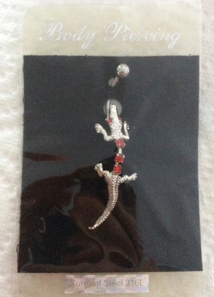 Piercing lézard rouge acier inoxydable argenté bijoux nombril diams diamant boule Qualité, condition: New with tags, €2.90, €3.75 includes Buyer Protection