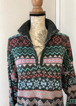 pull trikobel t. m - col zippé fair isle - motif montagne ski - gris rose menthe, marque: tricobel, état: Très bon état, taille: Taille unique, 22,00 €, 23,80 € Protection acheteurs incluse