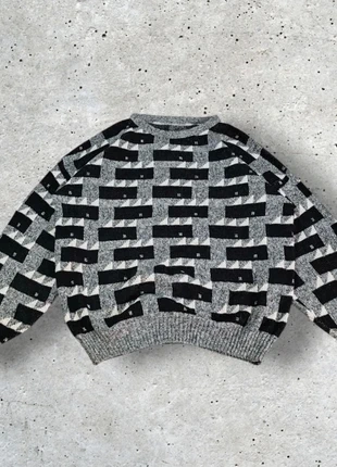 Pull Funky Knit Pattern Sweater Vintage 90's Laine Gris et Noir Fait Main - Taille L Homme -1770, brand: Fait Main, condition: Very good, size: L, €24.90, €26.85 includes Buyer Protection