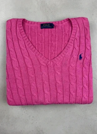 Pull Sweat Col V Torsadé Ralph Lauren Rose Fuchsia Logo Brodé Bleu Premium Poney Oxford Taille M, merk: Ralph Lauren, staat: Goed, maat: M / 38 / 10, € 30,00, € 32,20 inclusief Kopersbescherming