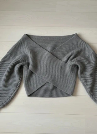 Pull gris foncé épaules dénudées, coupe ample oversize, col en V croisé très tendance/Taille unique, merk: Vintage Dressing, staat: Heel goed, maat: M / 38 / 10, € 45,00, € 47,95 inclusief Kopersbescherming