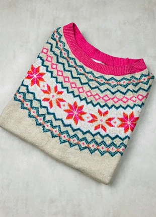 Pull de Noël Fair Isle Vif Rose Fushia Turquoise Beige T.L (12-14) Motif Fleuri, marque: Hollister, état: Très bon état, taille: L / 40 / 12, 25,00 €, 26,95 € Protection acheteurs incluse