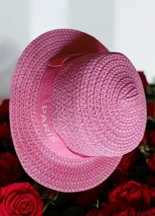 🌹 Chapeau de Paille Rose "Paris" - Taille Unique - Comme Neuf🌹, staat: Heel goed, maat: Universele maat, € 10,00, € 11,20 inclusief Kopersbescherming