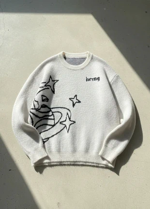 Pull blanc à motif spatial, style streetwear doux, brand: LUNAR FORM, condition: Very good, size: M, €69.90, €74.10 includes Buyer Protection