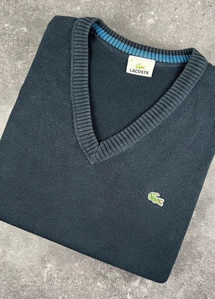 Pull Lacoste bleu marine col V - L homme - coton KZL 29, merk: Lacoste, staat: Goed, maat: L, € 15,00, € 16,45 inclusief Kopersbescherming Pro