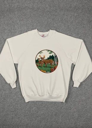 Sweat Jerzees Patch Cerfs brodé made in USA vintage 90´s taille XXL blanc, brand: Vintage Dressing, condition: Good, size: XXL, €30.00, €32.20 includes Buyer Protection