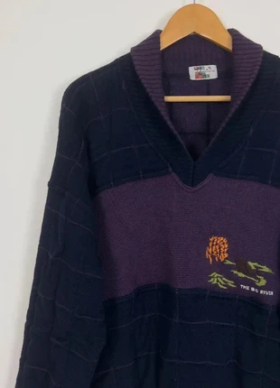 Retro 90s style purple colour block embroidered vnwck woolly jumper by SPC, brand: Vintage Dressing, condition: Very good, size: L, £14.00, £15.40 includes Buyer Protection Pro