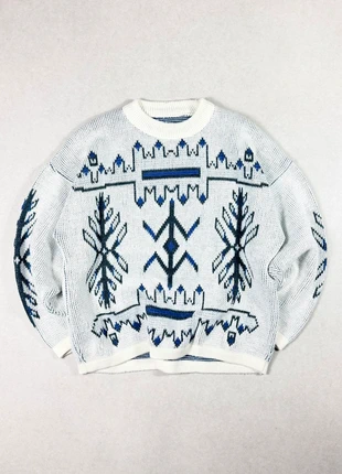 Pull d'hiver blanc à motifs bleu style nordique vintage, marque: Vintage Dressing, état: Très bon état, taille: M, 15,00 €, 16,45 € Protection acheteurs (Pro) incluse