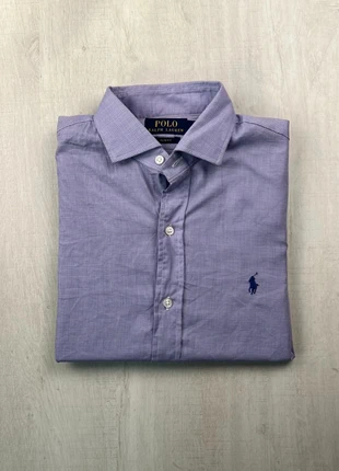 Chemise Ralph Lauren violette motif quadrillé logo bleu brodé M homme slim fit, brand: Ralph Lauren, condizioni: Buone, taglia: M, €30.00, €32.20 include la Protezione acquisti Pro