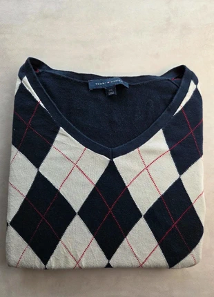 Tommy Hilfiger pull à losanges col V bleu marine crème L/G vintage preppy, marke: Tommy Hilfiger, zustand: Sehr gut, größe: L / 40 / 12, 22,00 €, 23,80 € inklusive Vinted-Käuferschutz