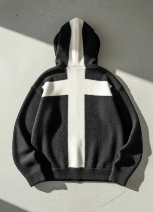 Sweat à capuche noir & blanc cross design / streetwear / oversize / minimal / unisexe, marque: Black Halo Atelier, état: Très bon état, taille: M, 79,90 €, 84,60 € Protection acheteurs incluse