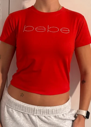 2000’s vintage red rhinestone diamanté bebe tshirt, S, brand: 2000’s bebe, condition: Very good, size: XS / UK 4-6, £13.00, £14.35 includes Buyer Protection