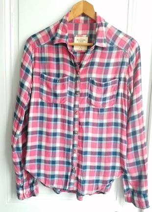 Chemise Abercrombie & Fitch carreaux rose/navy | Plaid shirt women | Damen Karohemd | Top, brand: Abercrombie & Fitch, condition: Very good, size: S / 36 / 8, €15.00, €16.45 includes Buyer Protection