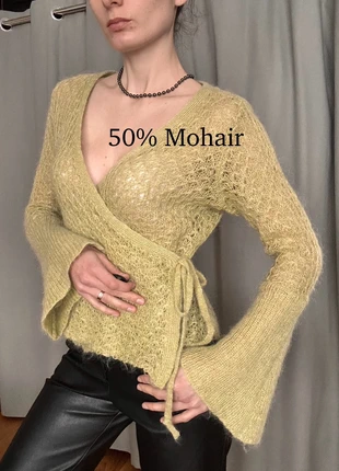 Cardigan cache cœur tricoté en mohair vert clair, brand: Vintage Dressing, condition: Very good, size: L / 40 / 12, €30.00, €32.20 includes Buyer Protection
