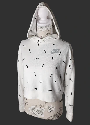 Sweat à capuche court, blanc et motifs logos noirs, original. Nike. Taille M, marque: Nike, état: Très bon état, taille: M / 38 / 10, 11,00 €, 12,25 € Protection acheteurs incluse