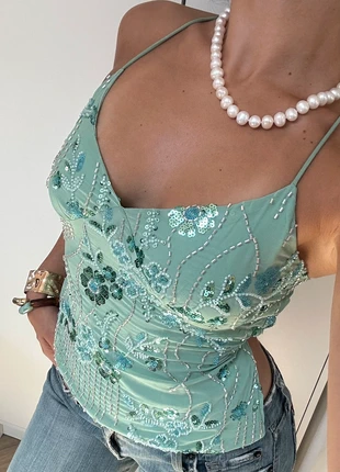 Top corset vintage y2k avec paillettes, marque: Top Vintage, état: Neuf avec étiquette, taille: S / 36 / 8, 22,00 €, 23,80 € Protection acheteurs incluse