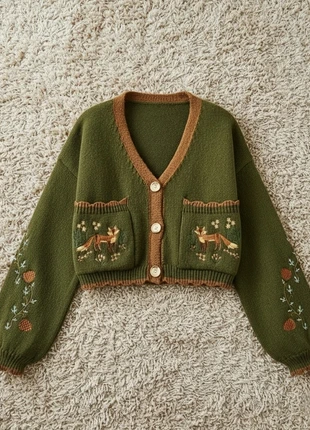 Cardigan Vert Automnal Femme – Taille S avec Broderie Fleur Chic et Décontracté, estado: Muy bueno, tamaño: S / 36 / 8, 49,99 €, 53,19 € Protección al comprador incluida