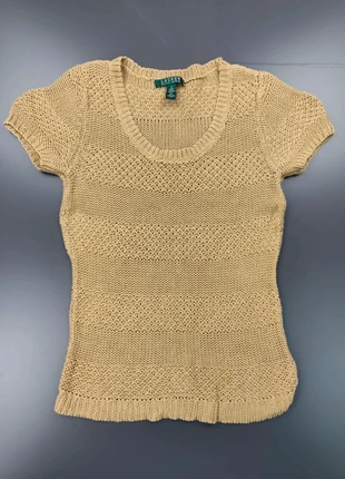Pull maille beige kaki | taille S femme | manches courtes | lin et coton | Lauren Ralph Lauren, brand: Lauren Ralph Lauren, condition: Very good, size: S / 36 / 8, €26.00, €28.00 includes Buyer Protection