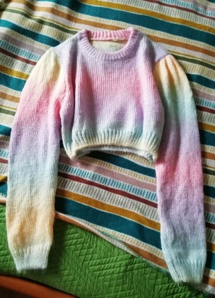 Pullover in lana arcobaleno con maniche a sbuffo, brand: Vintage, condizioni: Nuovo senza cartellino, taglia: S / IT 40 / EU 36, €10.00, €11.20 include la Protezione acquisti