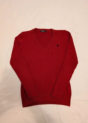 Torsadé Col V Ralph Lauren | Taille L | Rouge logo brodé bleu marine, brand: Ralph Lauren, condizioni: Ottime, taglia: L / IT 44 / EU 40, €20.00, €21.70 include la Protezione acquisti