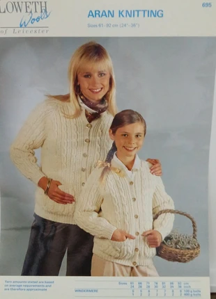Vintage Loweth 695 Knitting Pattern~Girls & Ladies Aran Cardigans~Aran Wool Yarn~, brand: 24/36"~Aran Wool Cardigans~Loweth 695~, condition: Very good, £1.24, £2.00 includes Buyer Protection