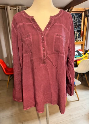Tunique chemise Toscane couleur lit de vin avec petits strass sur le col et les poches, marque: Toscane, état: Très bon état, taille: XXL / 44 / 16, 7,00 €, 8,05 € Protection acheteurs incluse