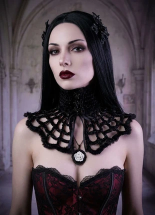 Gotische Vampier Victoriaanse Fluwelen en Bont Halloween Kraag Elegante Knopen Rozen S/M/L, merk: Emily B.Rose, staat: Nieuw met prijskaartje, € 65,00, € 68,95 inclusief Kopersbescherming