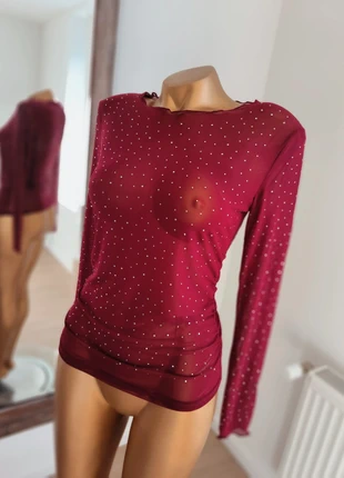 Haut bordeaux transparent à strass – Taille M (38), condizioni: Nuovo senza cartellino, taglia: M / IT 42 / EU 38, €15.00, €16.45 include la Protezione acquisti Pro