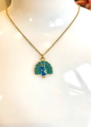 Collier petit paon bleu et vert, état: Neuf avec étiquette, 2,50 €, 3,33 € Protection acheteurs (Pro) incluse