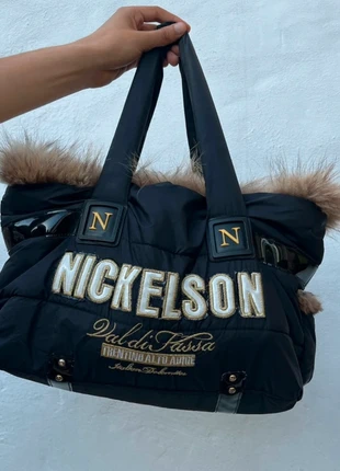 Vintage faux fur Y2K Nickelson puffer handbag – dark blue, merk: Nickelson, staat: Heel goed, € 72,99, € 77,34 inclusief Kopersbescherming