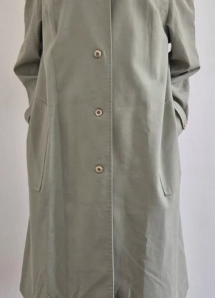 Manteau trench vintage vert sauge en gabardine – St Michael Made in UK (T. 46-48 / 18) (T. M-L), brand: St Michael, condizioni: Ottime, taglia: L / IT 44 / EU 40, €55.00, €58.45 include la Protezione acquisti