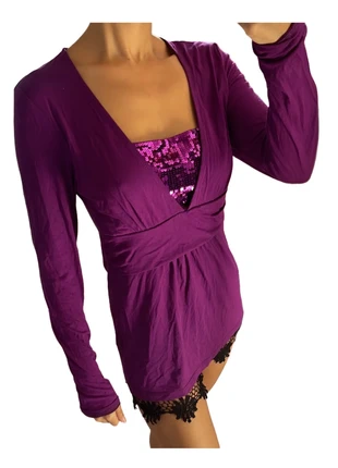 Top violet manches longues avec sequins taille 38/40, condition: Very good, size: L / 40 / 12, €7.00, €8.05 includes Buyer Protection