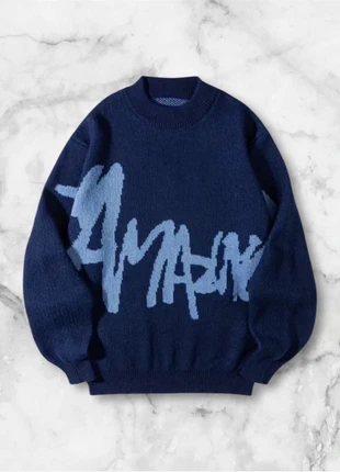 Pull bleu marine graphique inscription oversize taille M style streetwear y2k vintage cosy, marque: y2k, état: Très bon état, taille: M, 35,00 €, 37,45 € Protection acheteurs (Pro) incluse
