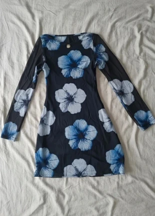 Robe Noire à Fleurs Bleues Manches Longues Transparente Style Y2K Vintage, brand: Vintage Dressing, condition: Very good, size: S / 36 / 8, €39.99, €42.69 includes Buyer Protection