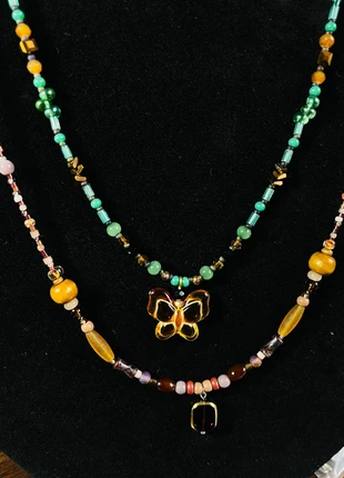 Acrylic stone and wood mixed beaded necklace set, marca: Vintage Dressing, estado: Novo sem etiquetas, €8.99, €10.14 inclui Proteção do Comprador