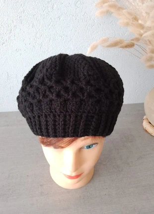 Béret bonnet noir au crochet pour l'hiver, condition: New without tags, size: One size, €15.00, €16.45 includes Buyer Protection