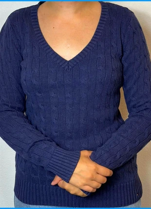 Pull Col V Torsadé Tommy Hilfiger Bleu marine / Logo brodé / Taille M Femme, brand: Tommy Hilfiger, condizioni: Ottime, taglia: M / IT 42 / EU 38, €27.50, €29.58 include la Protezione acquisti